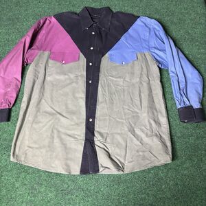Western Express EdsWest Colorblock Western Snap Shirt Mens L Vintage 90s